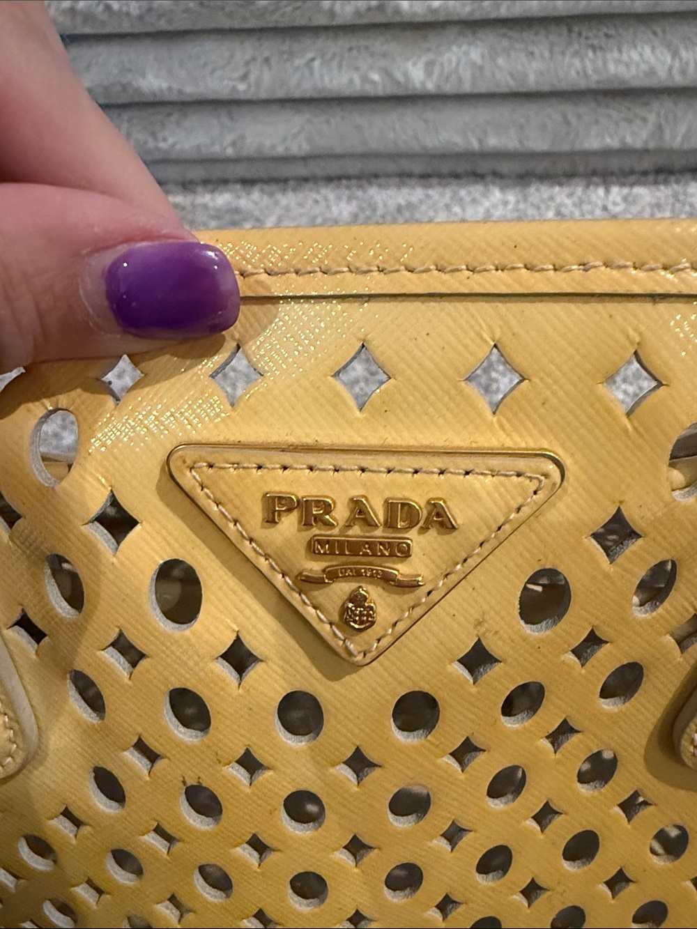 Prada Yellow Perforated Leather Satchel - Picture 8 of 9